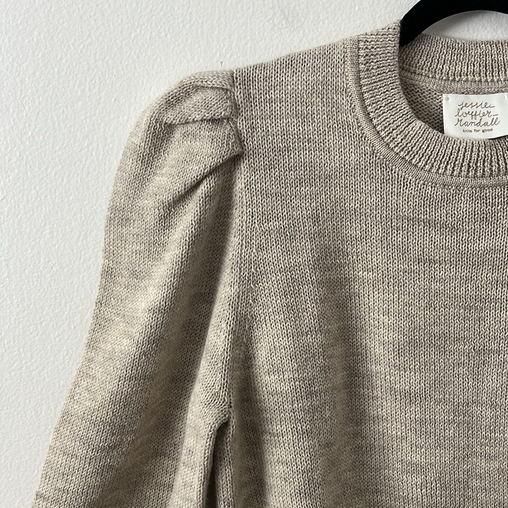 Loeffler Randall Cream Puff-Sleeve Crewneck Sweater - Picture 7 of 14